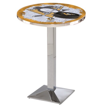 Holland Bar Stool Co 36" Chrome Pittsburgh Penguins Pub Table, 28" dia. Top L217C3628PitPen-D2
